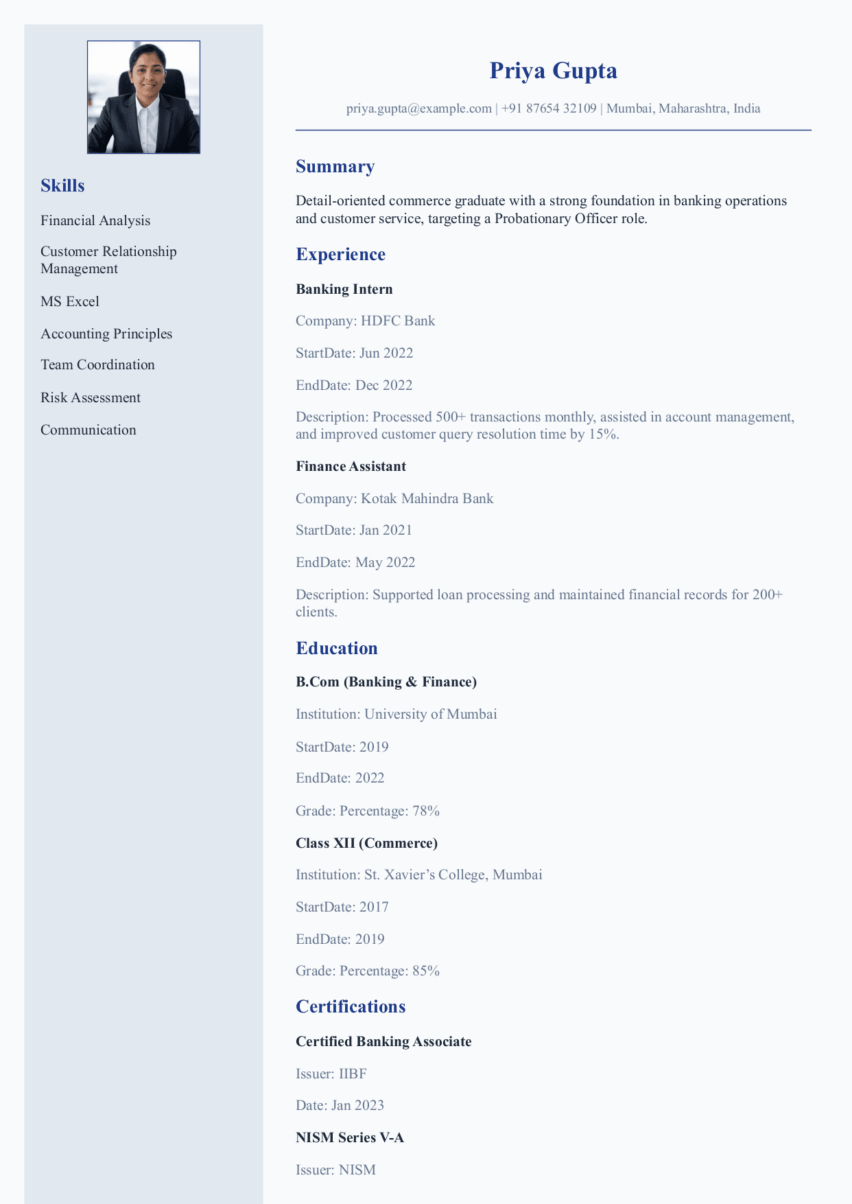Bank PO (Left Sidebar)