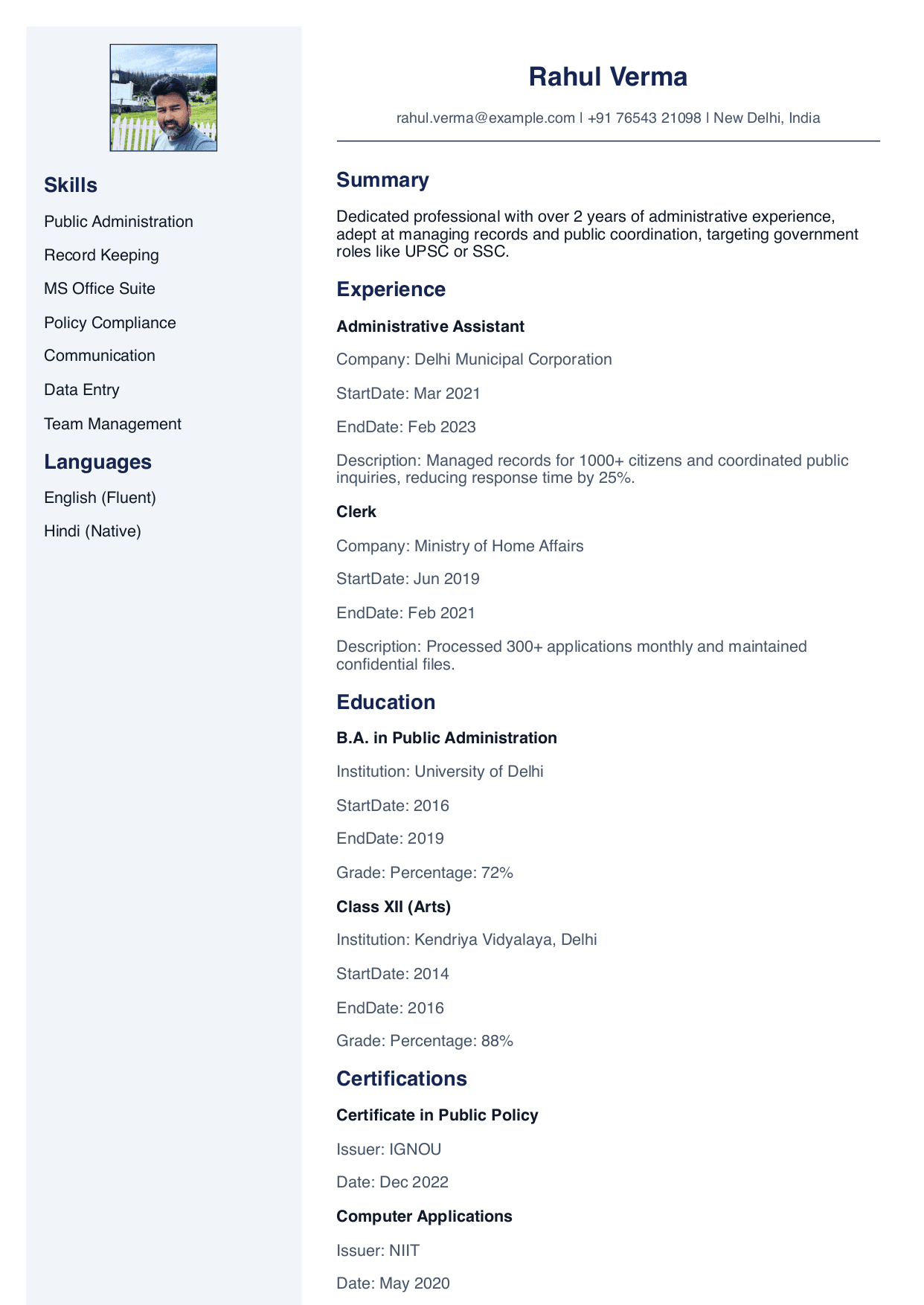 Government Job (Left Sidebar)
