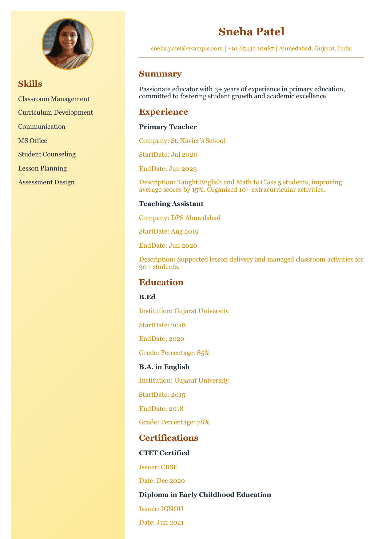 Teacher (Left Sidebar)