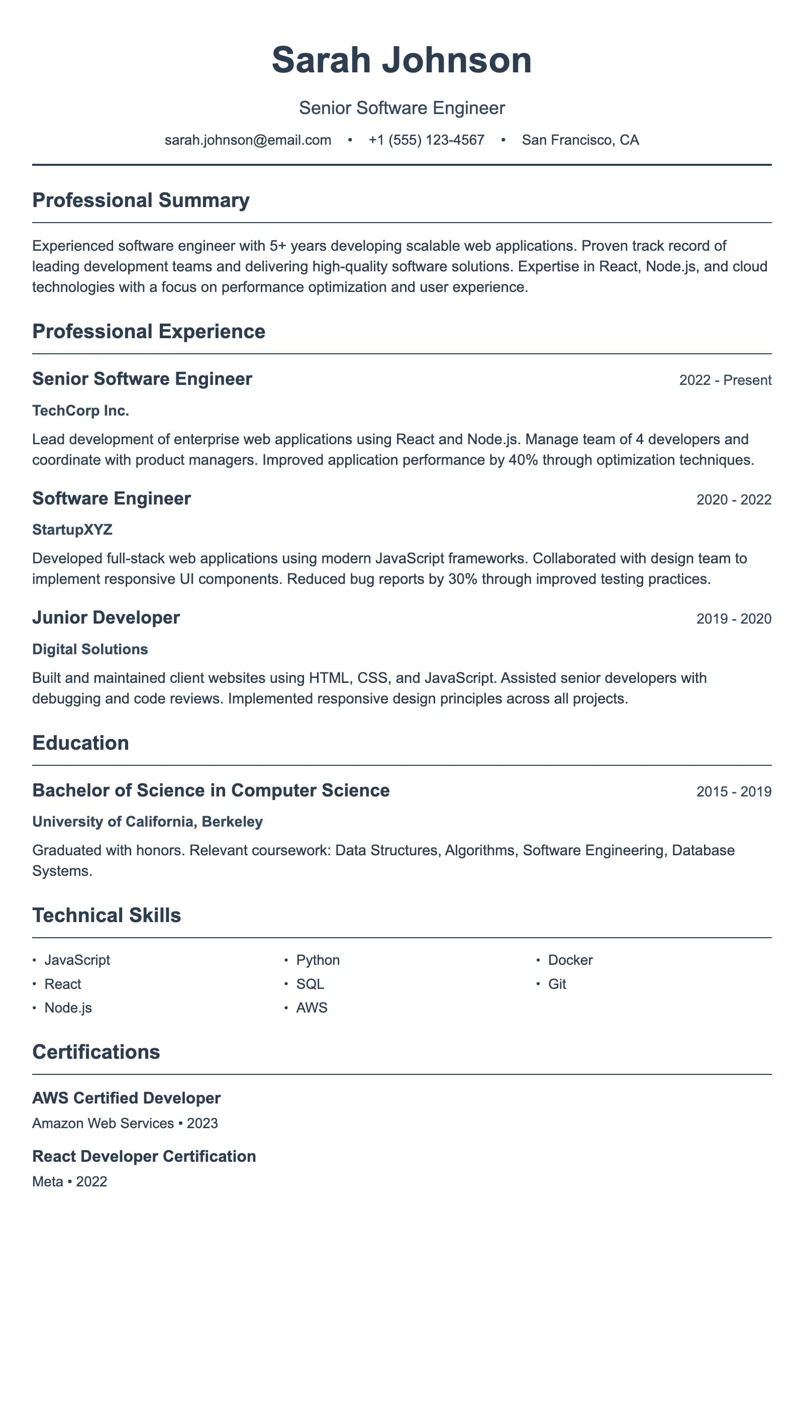 Modern Clean résumé template