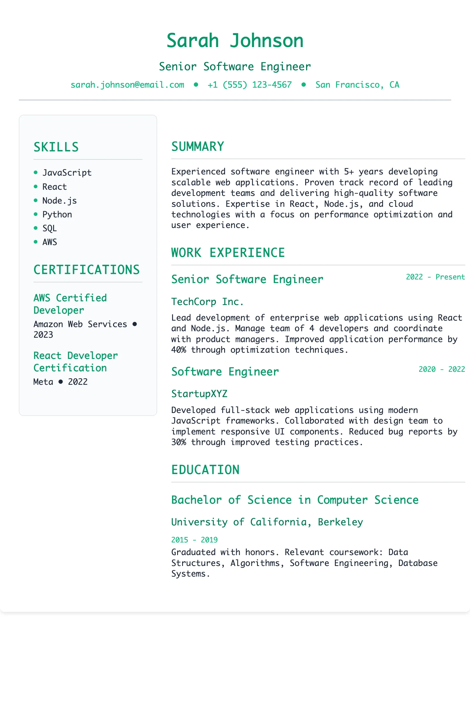 Tech Engineer résumé template